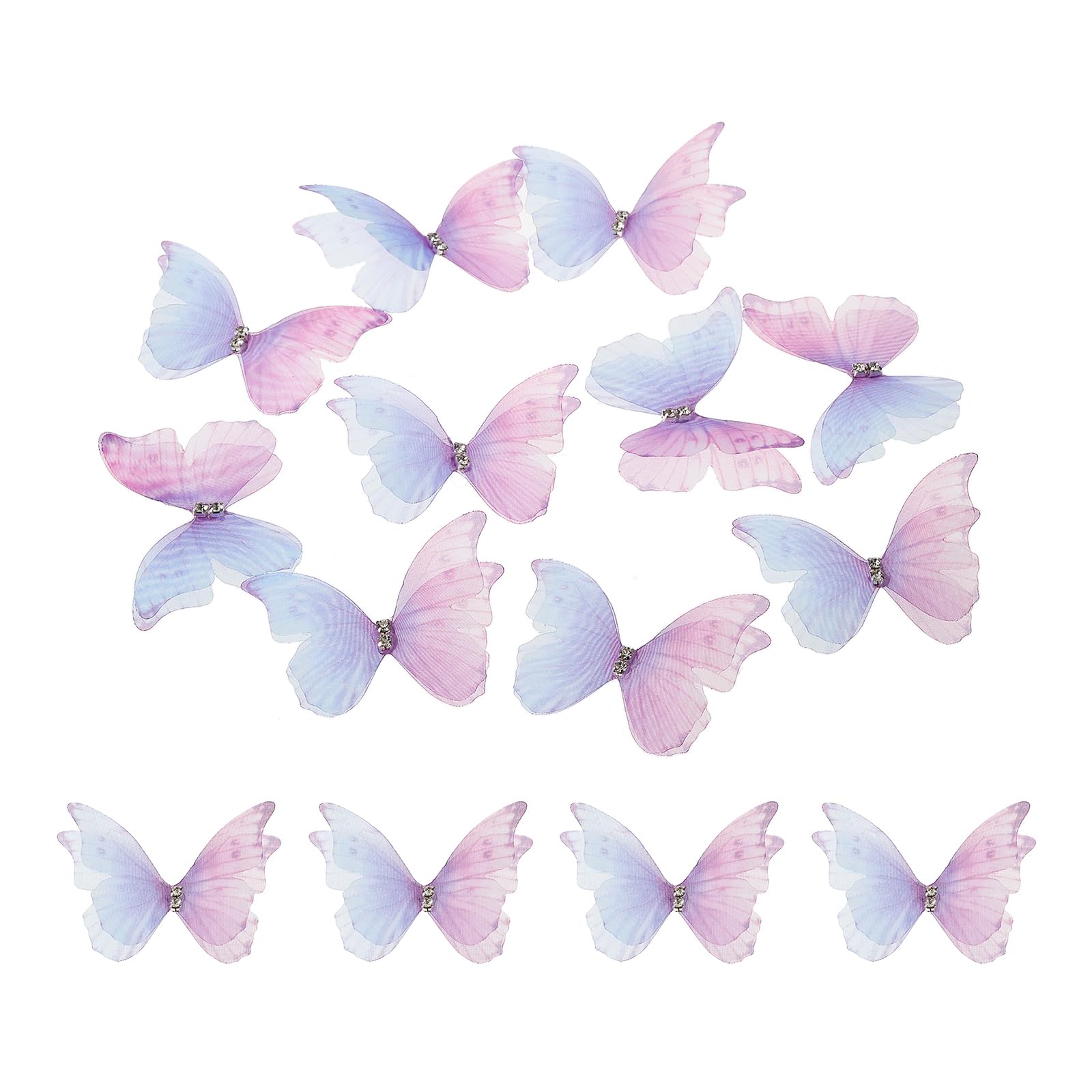 sourcing map 30Pcs Sheer Mesh Butterfly Appliques, 50mm Two Layers Butterflies with Gem Applique Patch DIY 3D Craft Ornament for Wedding Party Home Decor Clothes, Purple
