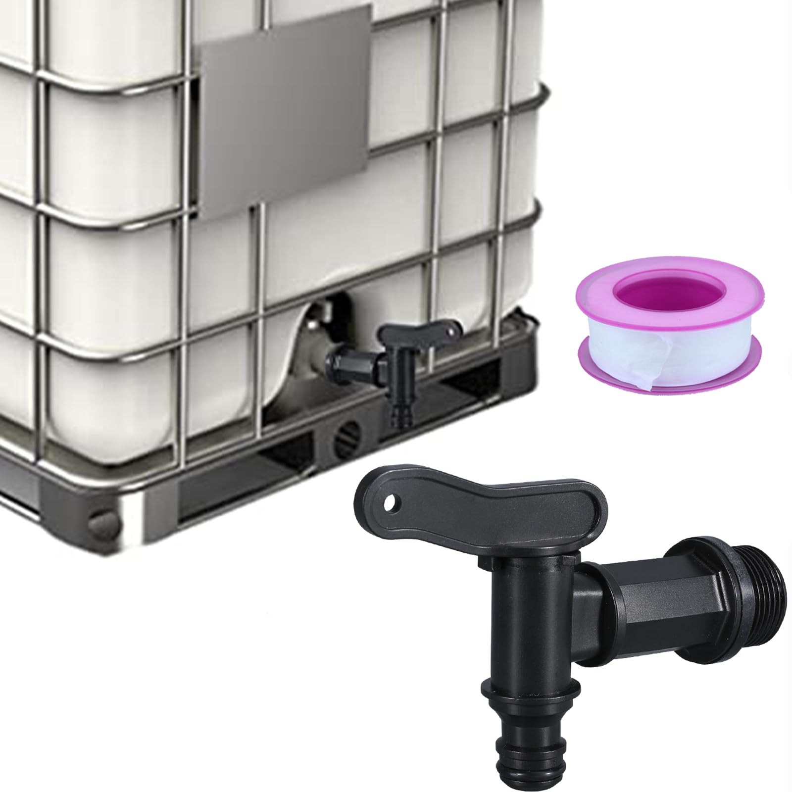 BetterJonny Robinet Cuve Plastique IBC 3/4" Adaptateur Boîte Rangement Eau avec Ruban PTFE
