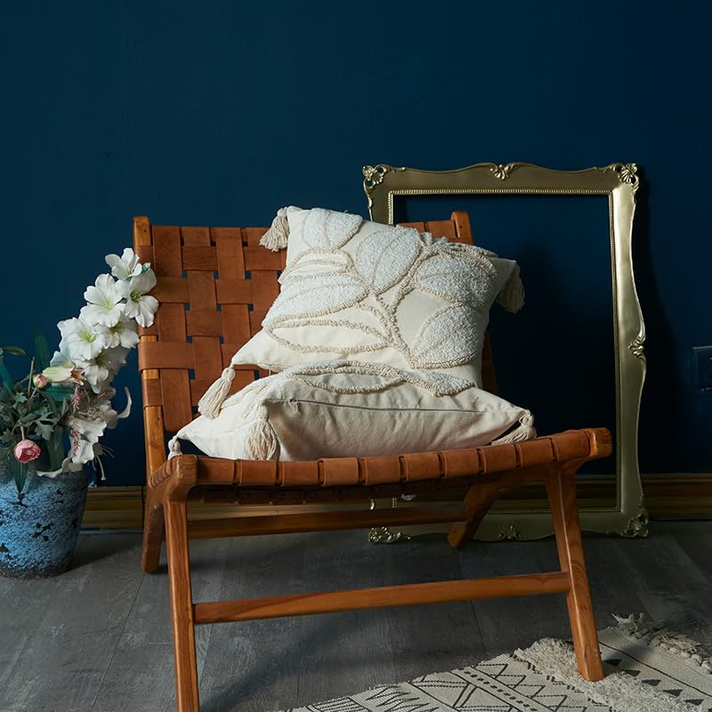 1/2 pz Federe per Cuscini Boho con Foglie Trapuntate 45 X 45 Cm Federa Rustica Rustica Beige Federe per Cuscini Decorativi per Divano Interno