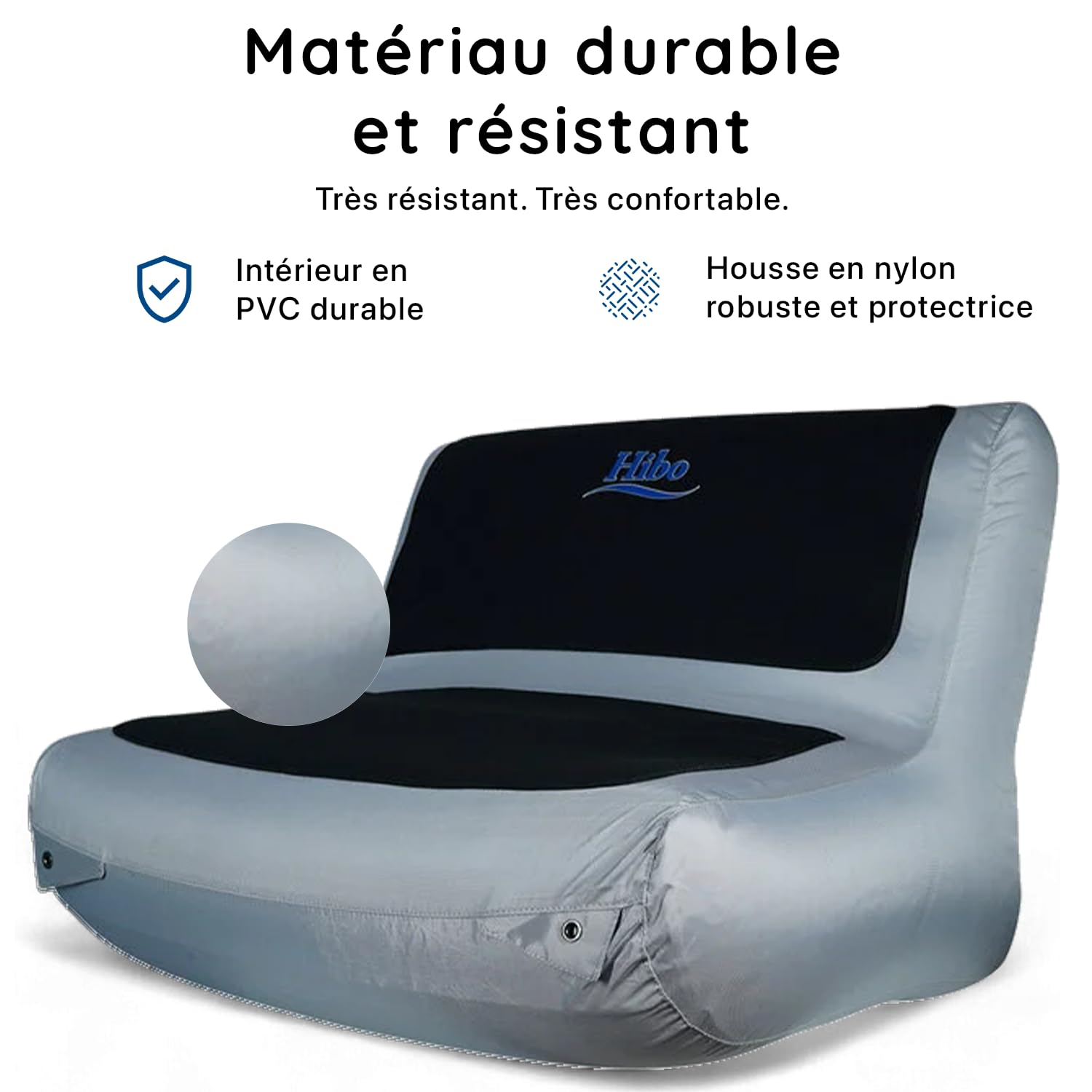 Hibo Siège de bateau gonflable - Banc de bateau pneumatique de qualité supérieure - Gris - Nylon - 80 cm de large
