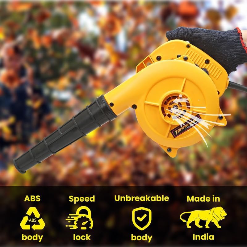 Image of TOMAHAWK Electric Blower - Professional Air Blower - 16500rpm 600W Air Blower Machine (Yellow, 1.8m Cord - Variable Speed - Copper Armature | Leaf Blower for Home, Workshop & Professional Use