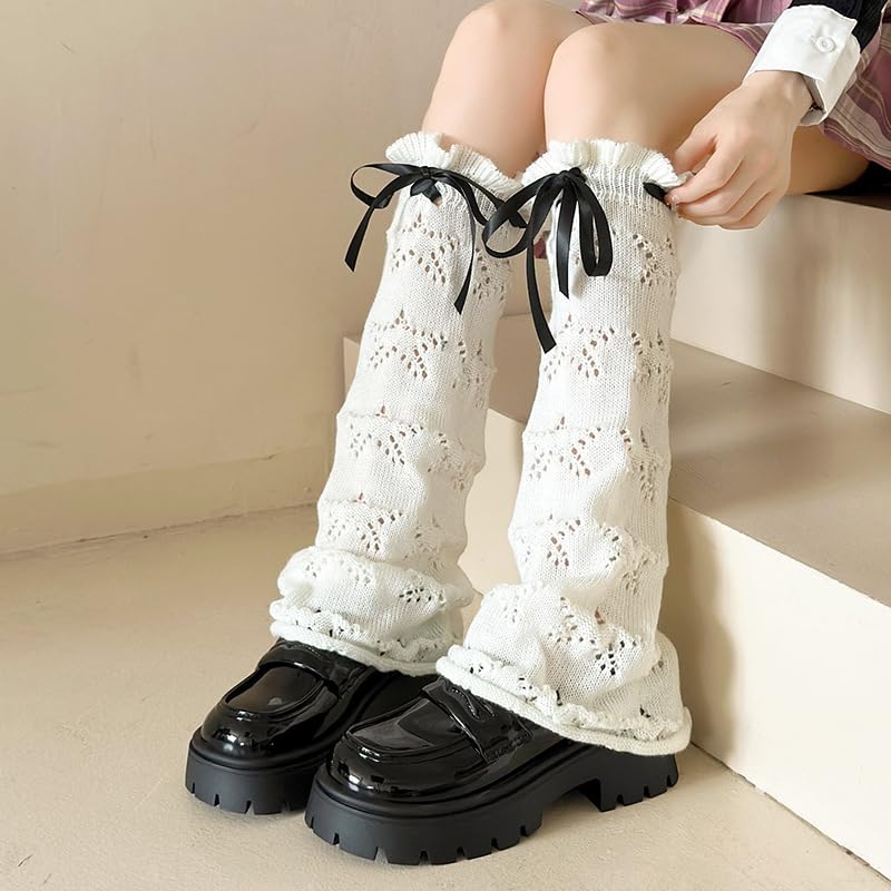 Y2K Coquette Hollow Out Leg Warmers Cutecore Knit Ripped Lace Sleeves E-Girl Harajuku JK Boot Socks Halloween Outfit4