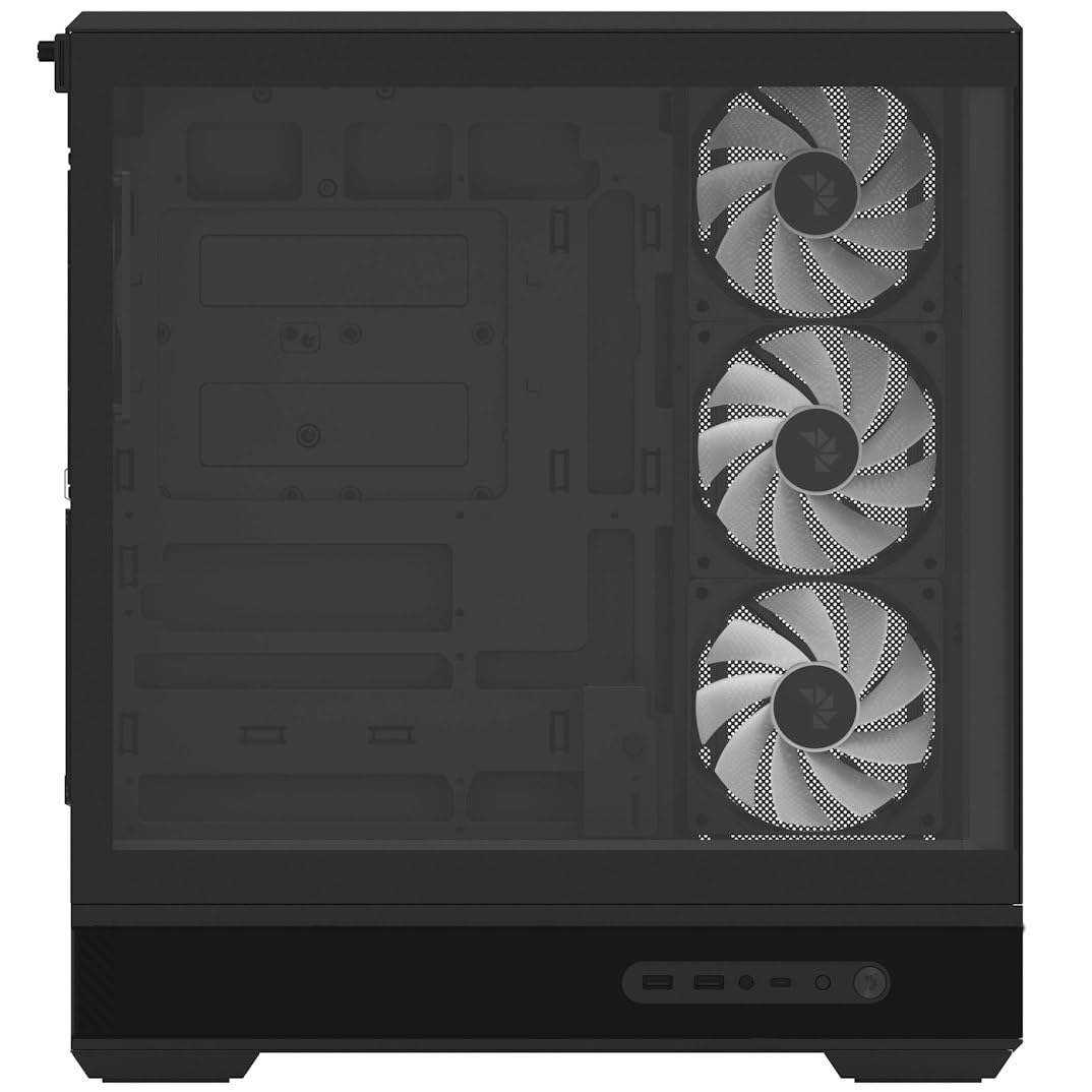 Aerocool P500B Digi schwarzes ATX-Gehäuse, Nahtloser Punkt-Pixel-LED-Bildschirm, 360 mm AIO und Reverse BTF-Motherboard-Unterstützung, verstellbare GPU-Unterstützung, ARGB-PWM-Lüfter x4