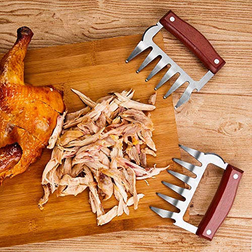 JEANTRIX Meat Claws,Meat Shredder Claws, Heat Resistant Stainless Steel BBQ Meat Claws for Shredding Meat with Wood Handle (Gules)