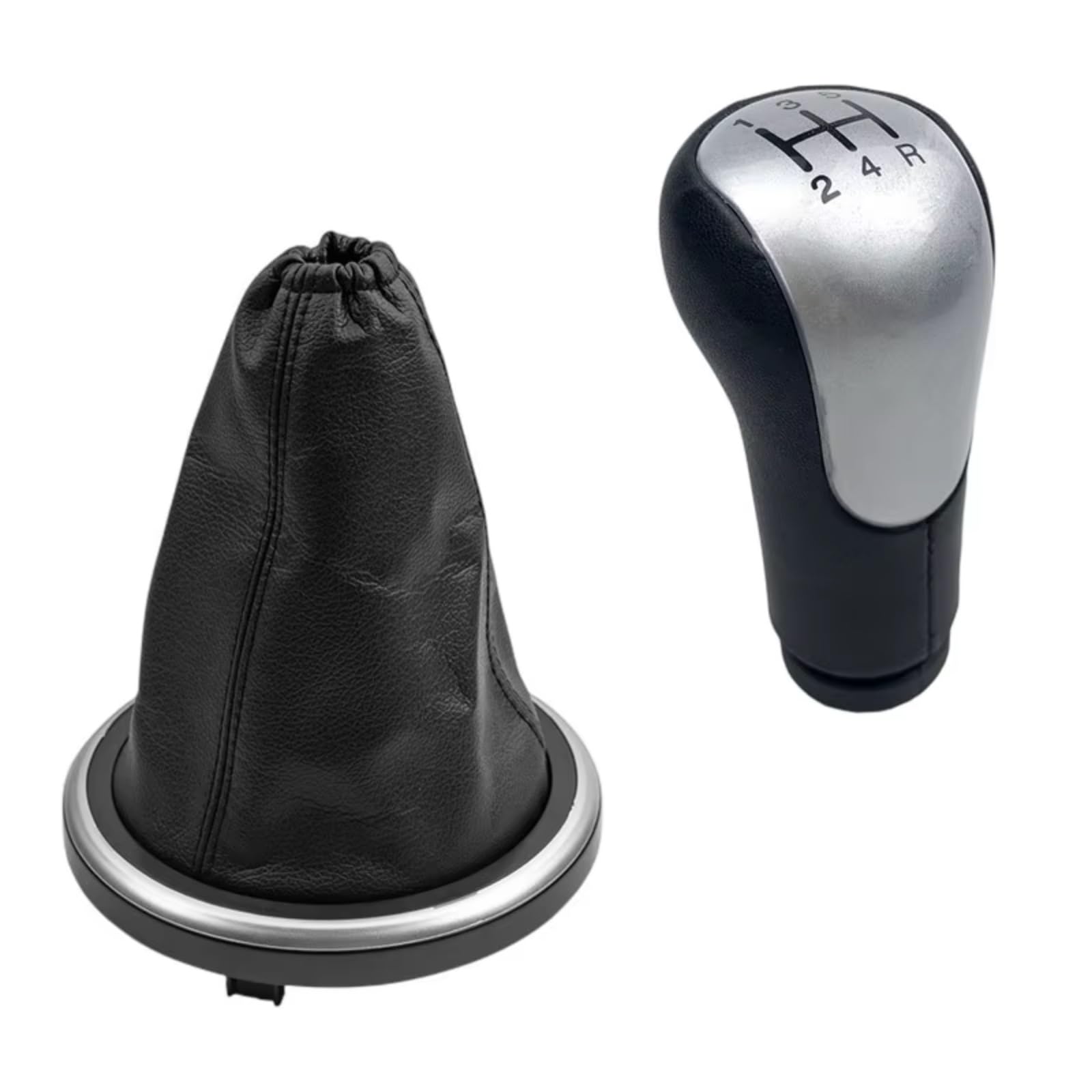 HILLAR Car Gear Stick Knob for Fiesta for Fusion for Transit for Connect 2002-2008 Leather Gear Shift Knob Shifter Gaiter Boot Cover Case(5 Speed Silver Case)