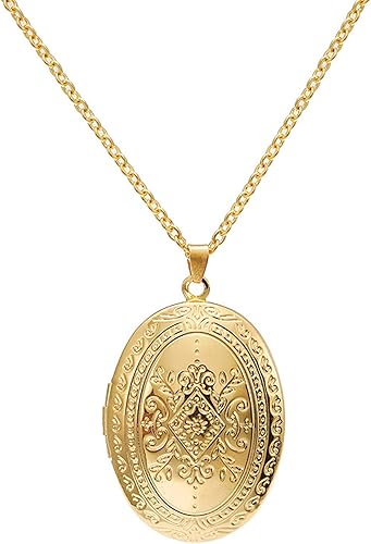 Caiyao Collar con colgante de medallón en forma de corazón grabado y romántico personalizado abierto para manualidades con imagen ovalada para