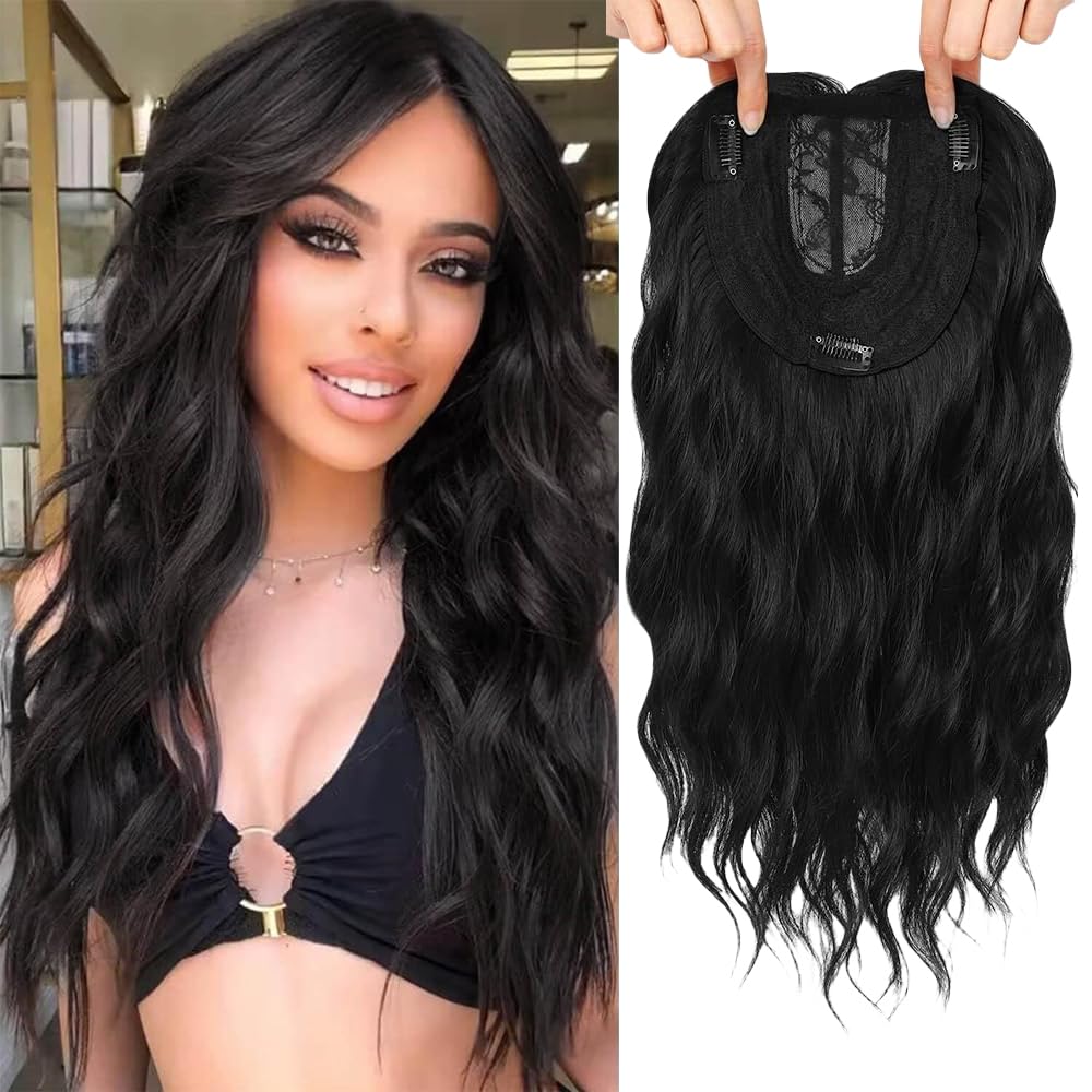 20inch Wavy Synthetic Hair Topper Closure for Thinning Hair Large Base 7"x7" Hair Extensions for Women Handmade Natural Hairline Synthetic Pieces