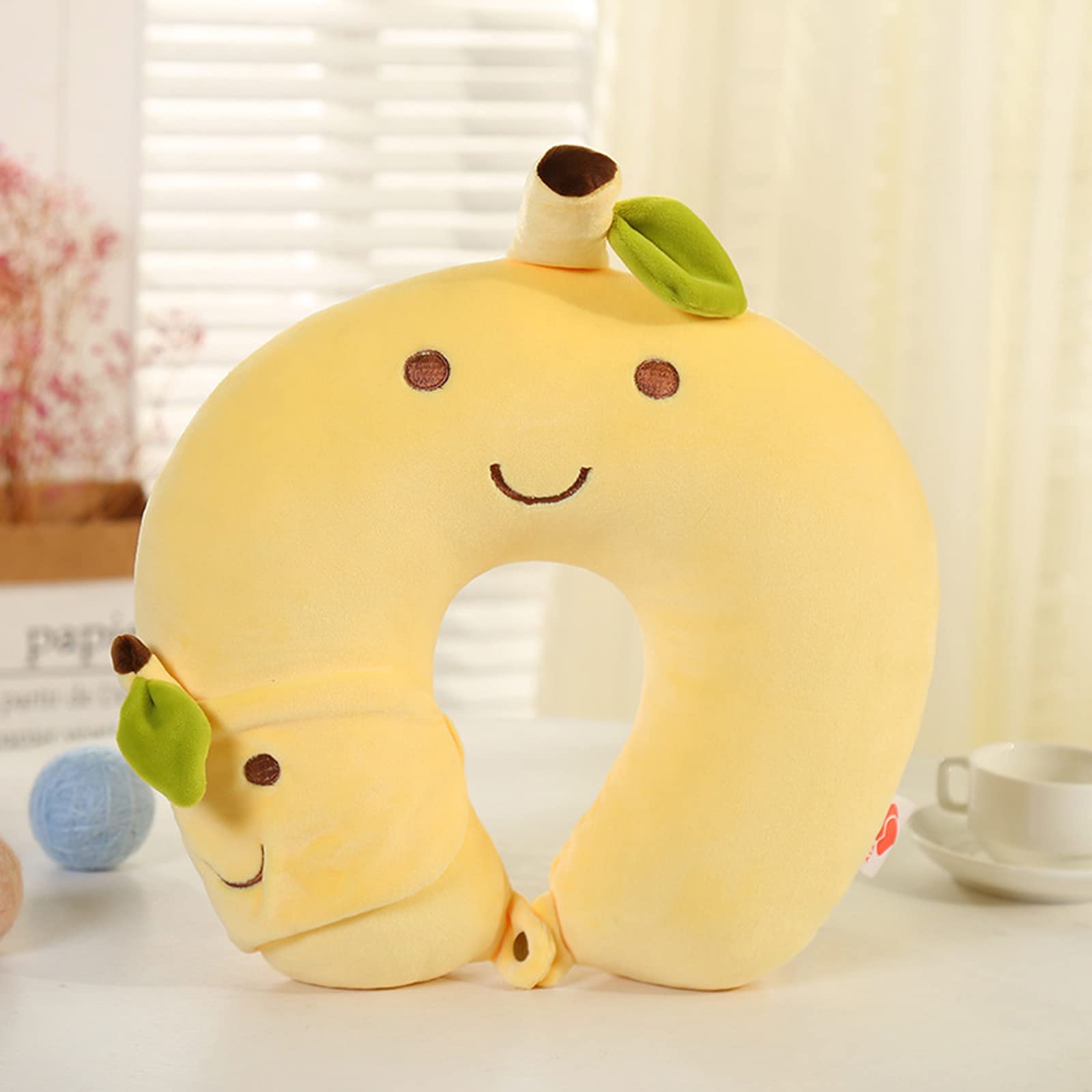 KWQBHW Travel Neck Pillow Cute Pear Travel Pillow with Eye Mask U-Shaped Airplane Pillow Memory Foam Cute Plush Travel Pillow for Plane Car Train Home Office Use