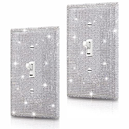 Image of 2 Pcs Silver Shiny Silver Rhinestones Wall Plates Light Switch Cover Plate Decorative Single Toggle Wall Plate Durable Wall Outlet