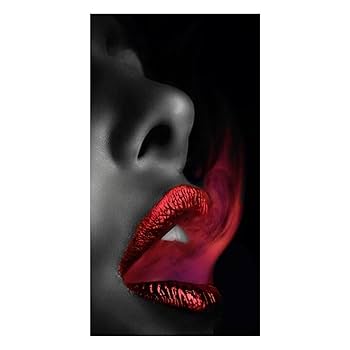 Amazon.co.jp: 赤い唇の唾を吐く赤い煙女性の顔の油絵キャンバス