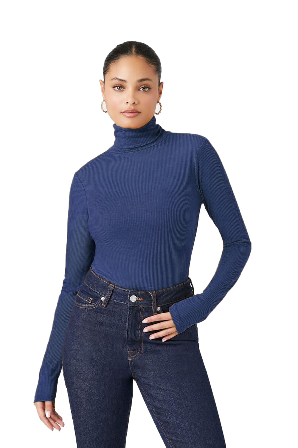 Emmalise Womens Turtleneck Top Long Sleeves Fitted Ribbed Top