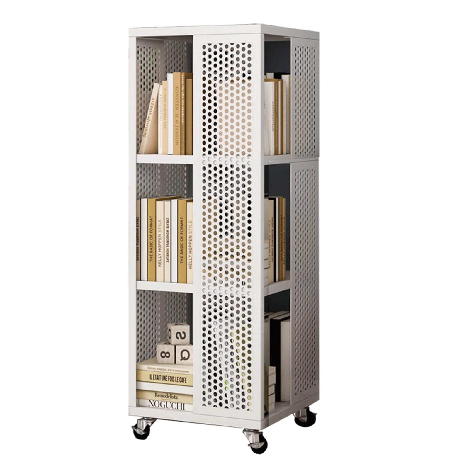 ASerZenith Desktop Bookshelf Bookcases 360° Rotating Bookshelf With Wheels Rolling Bookcase Multi-tiers Book Rack