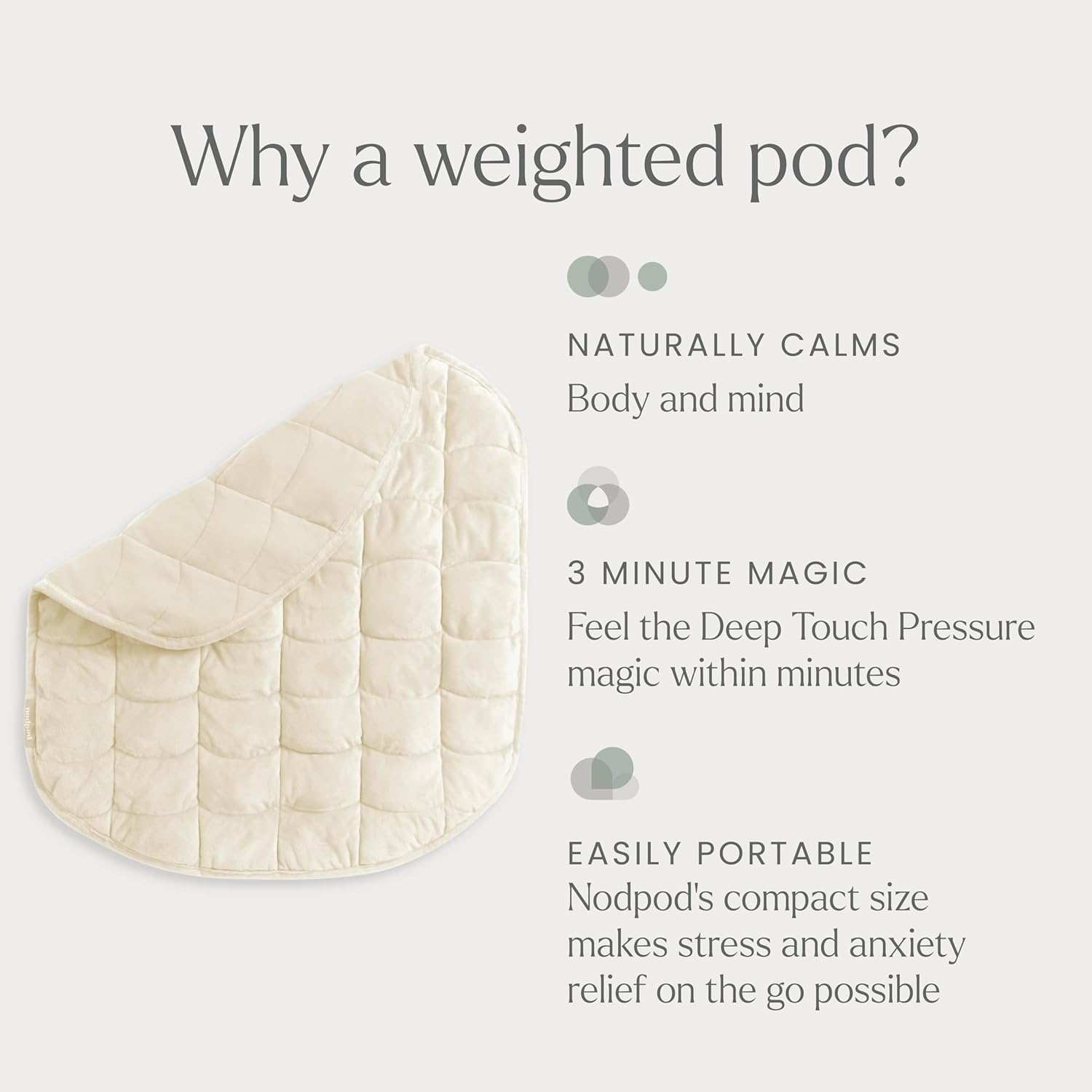 nodpod Body 2,9 kg patentierte kompakte gewichtete Decke, perfekt zum Entspannen, Schlafen und Reisen, Glasperlenfüllung, maschinenwaschbar (73,7 x 61 cm), Knochen