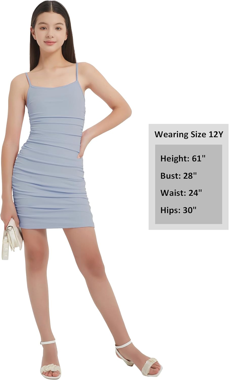 EXARUS Girls Bodycon Dress Teen Spaghetti Strap/Short Sleeve/Halter Ruched Dresses Summer Mini Tween Dance Casual 8-14Y - Image 6