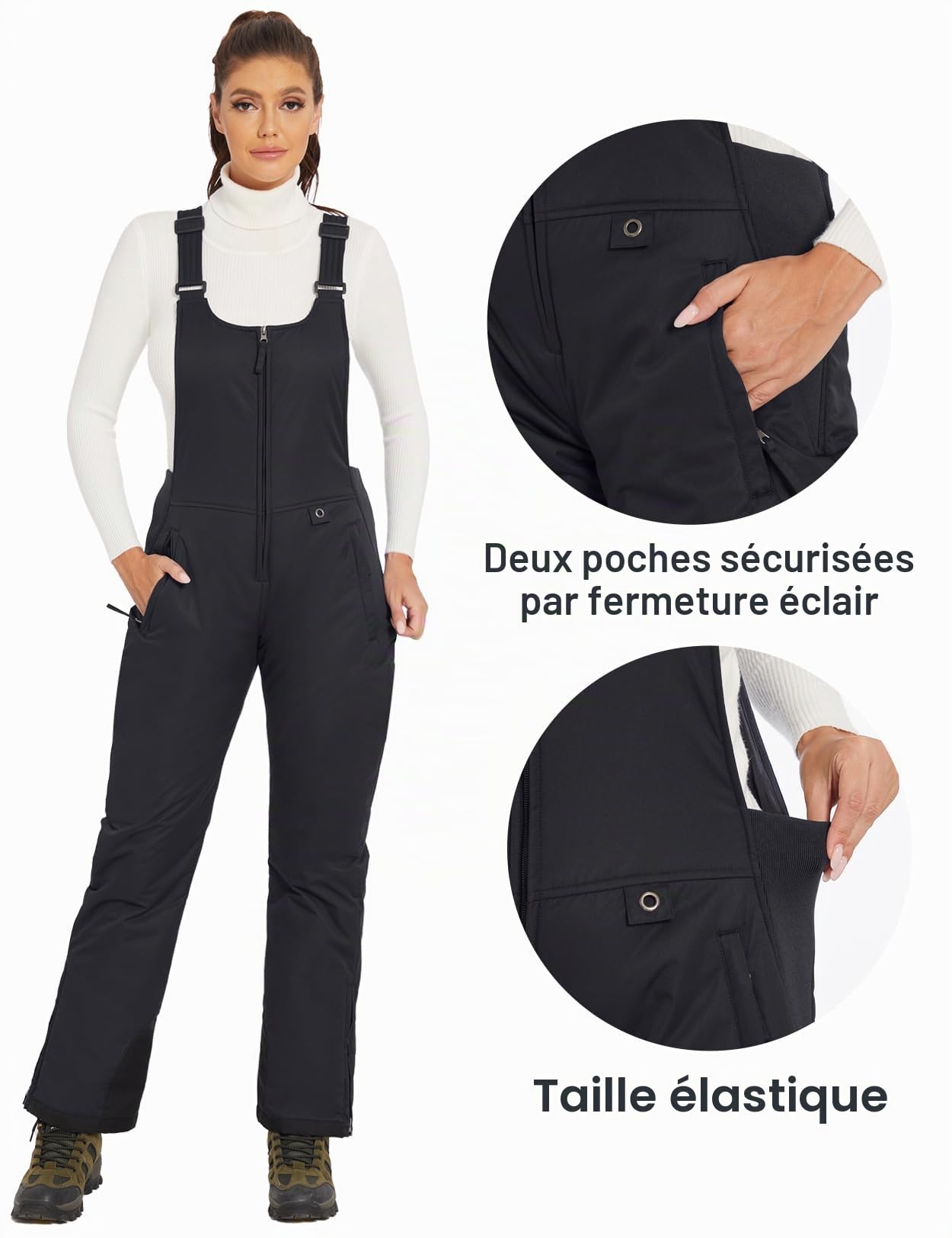 GEMYSE Femme Pantalon de Ski d'hiver avec Bretelles Ajustable Salopette Coupe-Vent Imperméable