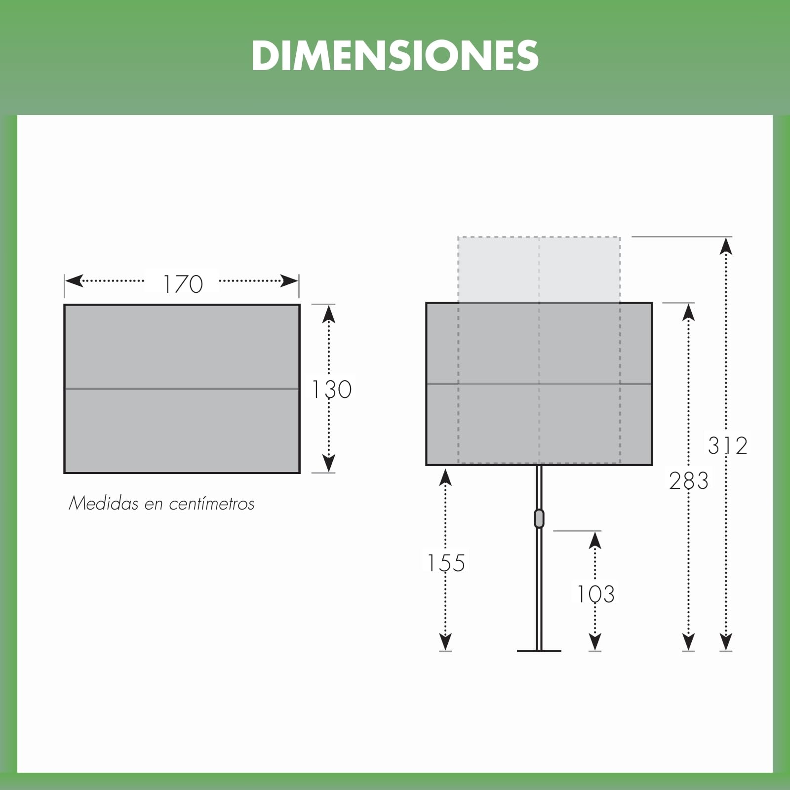 Doppler Parasol para balcón I 170x130cm I Parasol para balcón y terraza I Protección Visual Flexible I Parasol Rectangular y pivotante I Parasol de jardín para balcón