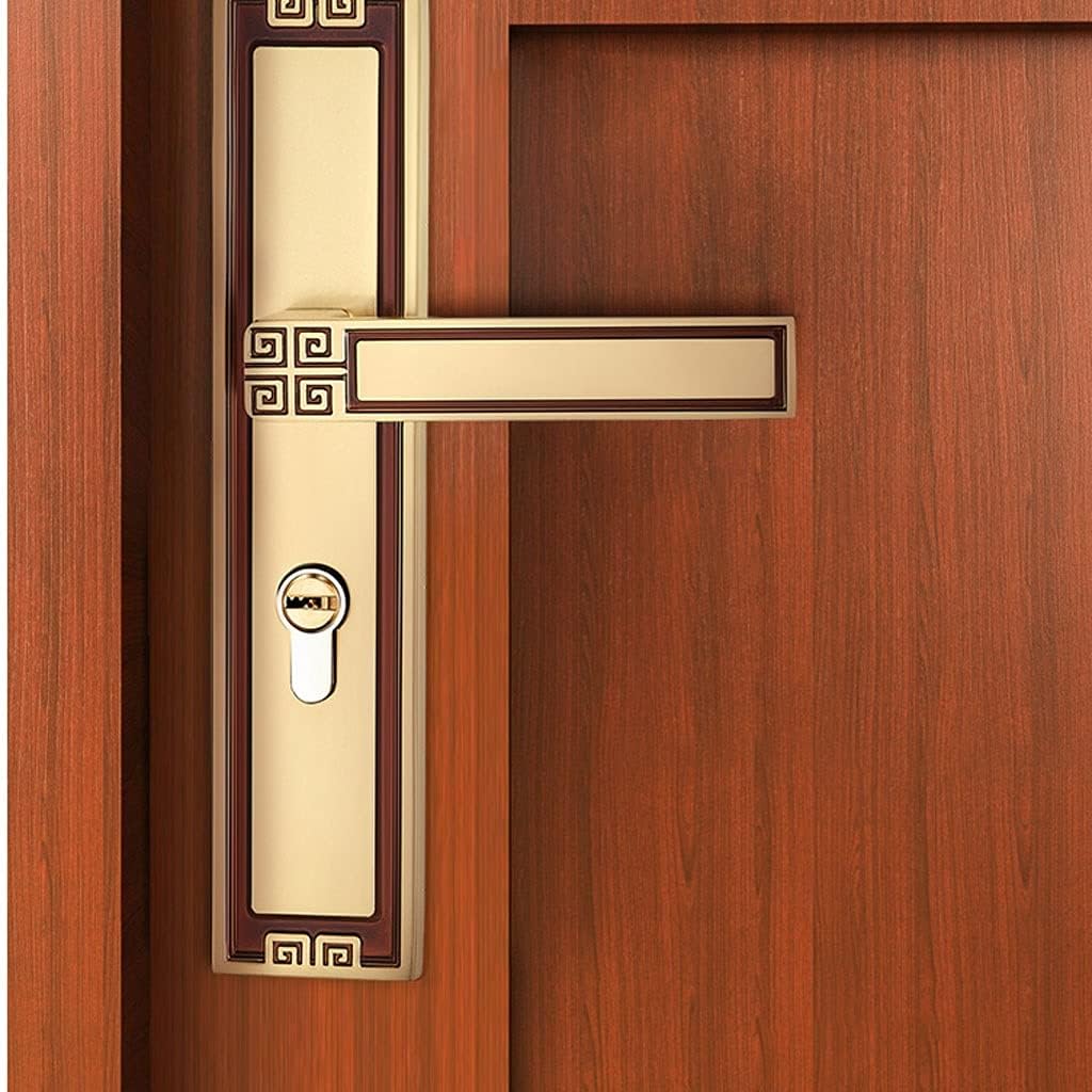 Door Knob Lever Single Lock Pure Copper Silent Door Lock Door Levers Indoor Door Handle with Key for Bedroom Villa Hallway Door Lock with Handle (Color : Gold+3 Pack Hinge)