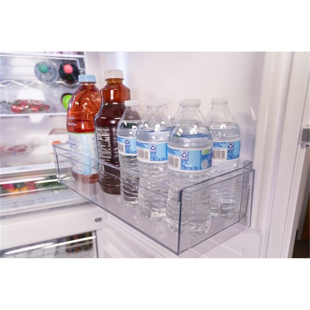 Pemberly Row 11.7 cu.ft No Frost Bottom Freezer Refrigerator, Garage Ready, LED Lighting, Wine Rack, Adjustable Tempered Glass Shelves, White/Stainless/Titanium Finish, Energy-Efficient Kitchen on Fridge.com