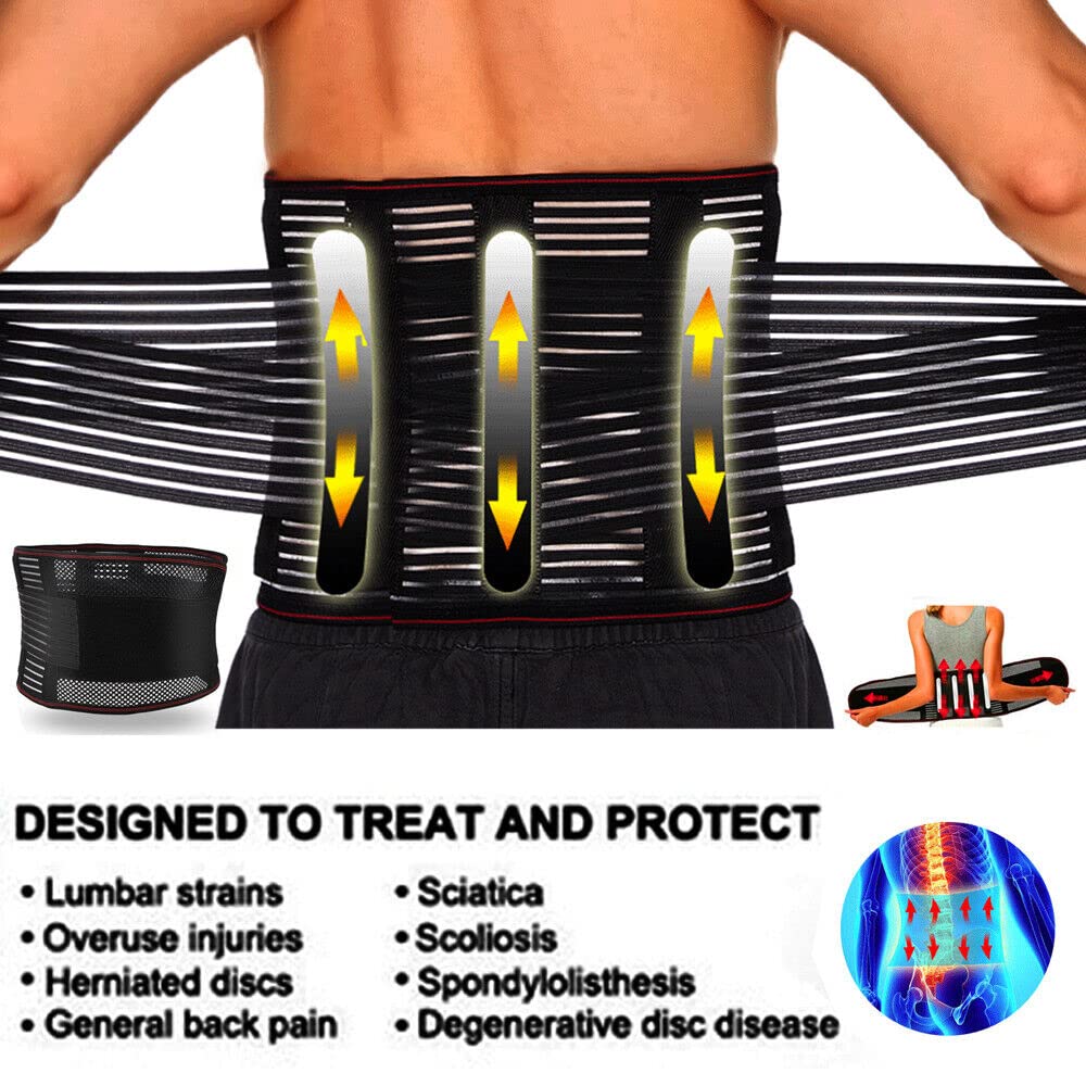 Cinturón Lumbar Ajustable de Doble Tirante para la Parte Inferior de la Espalda, Talla Grande 3XL-5XL, para aliviar el Dolor, diseño de Malla Transpirable con Correas Ajustables en la Zona Lumbar