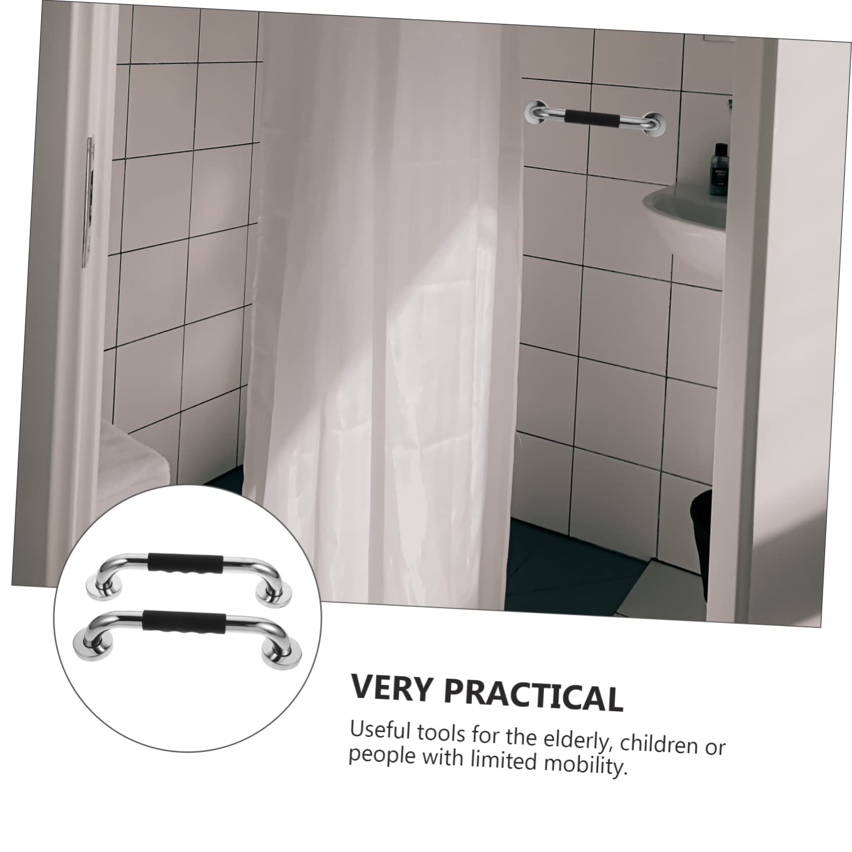 Beavorty 2 Piezas Barra de Asidero Antideslizante Inoxidable y Silicona para Baño Soporte Seguro para Personas Mayores y Discapacitados Pack