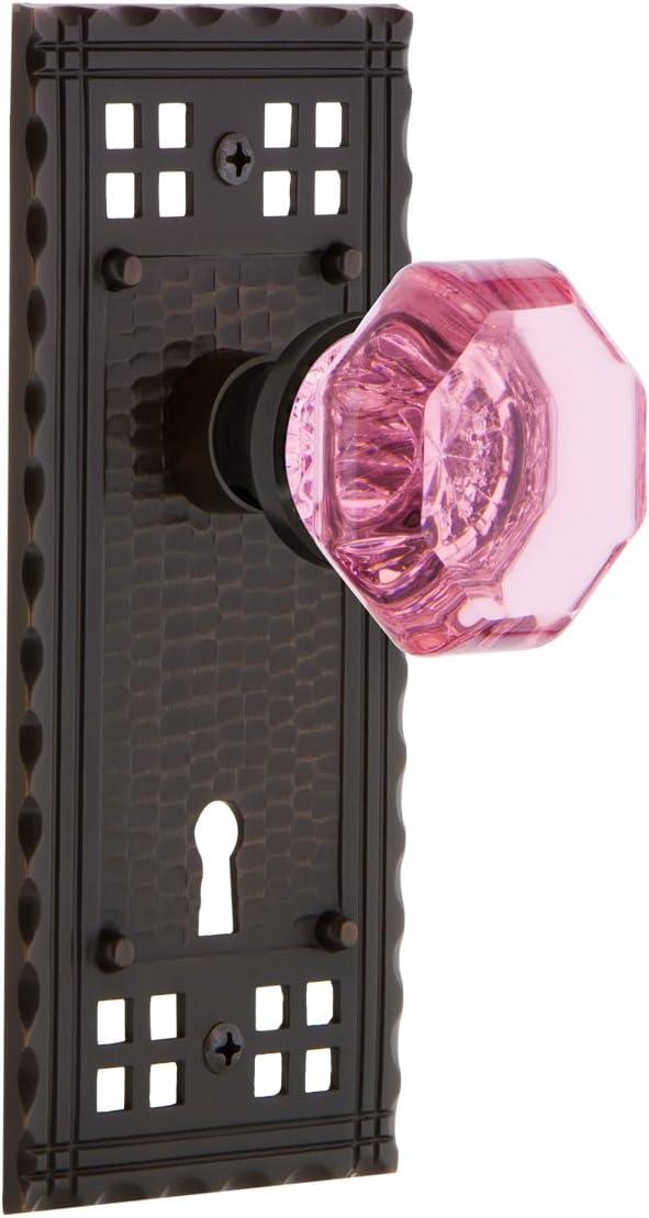 Nostalgic Warehouse 722729 Craftsman Plate with Keyhole Single Dummy Waldorf Pink Door Knob in Antique Pewter