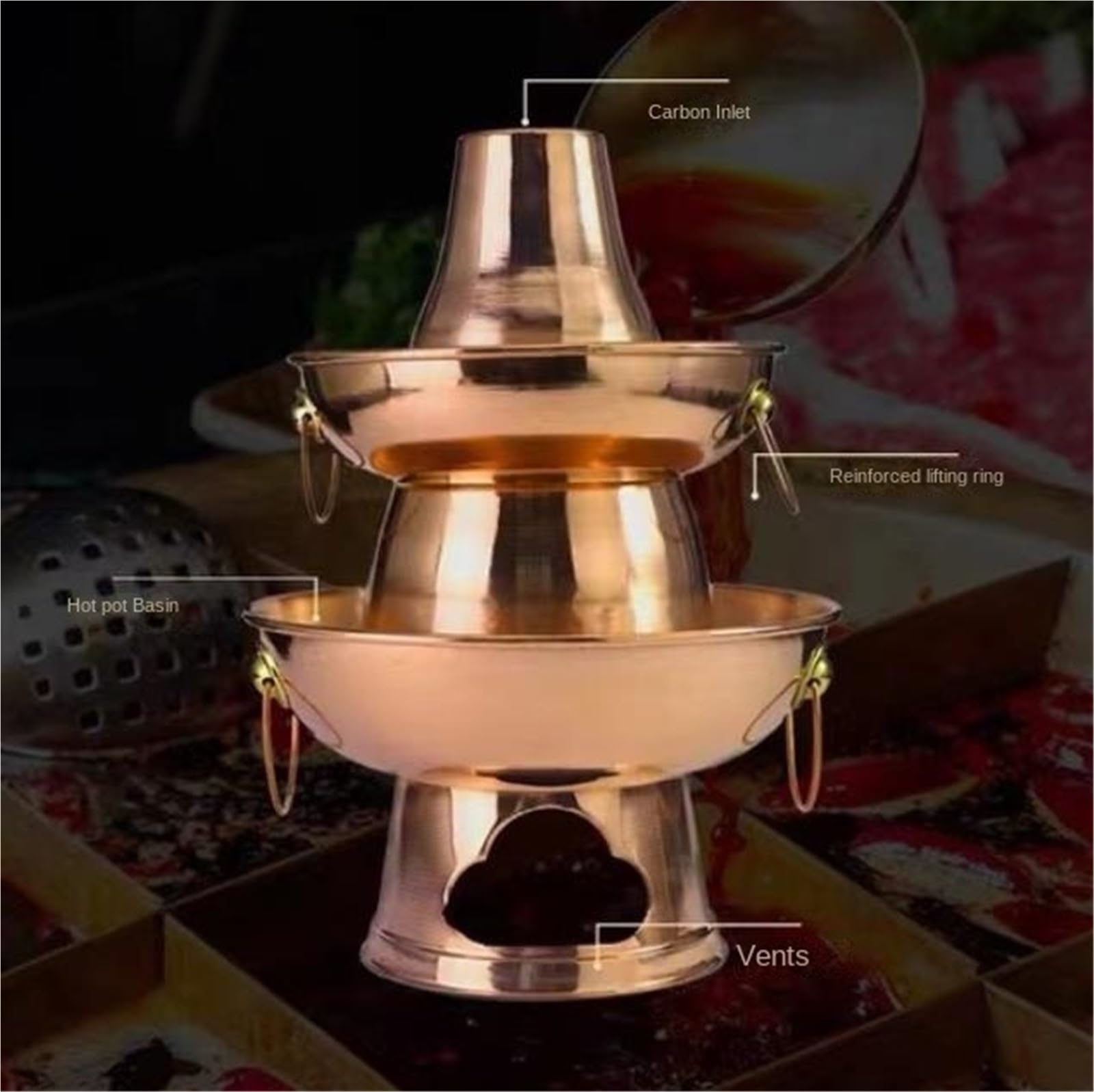 INUUXLG Hotpot for Cooking Hotpot Dishes Cooking Pot with Lid Copper Hot Pot Copper Pot Cooking Pot Kitchenware (Copper 24cm up 30cm Down)
