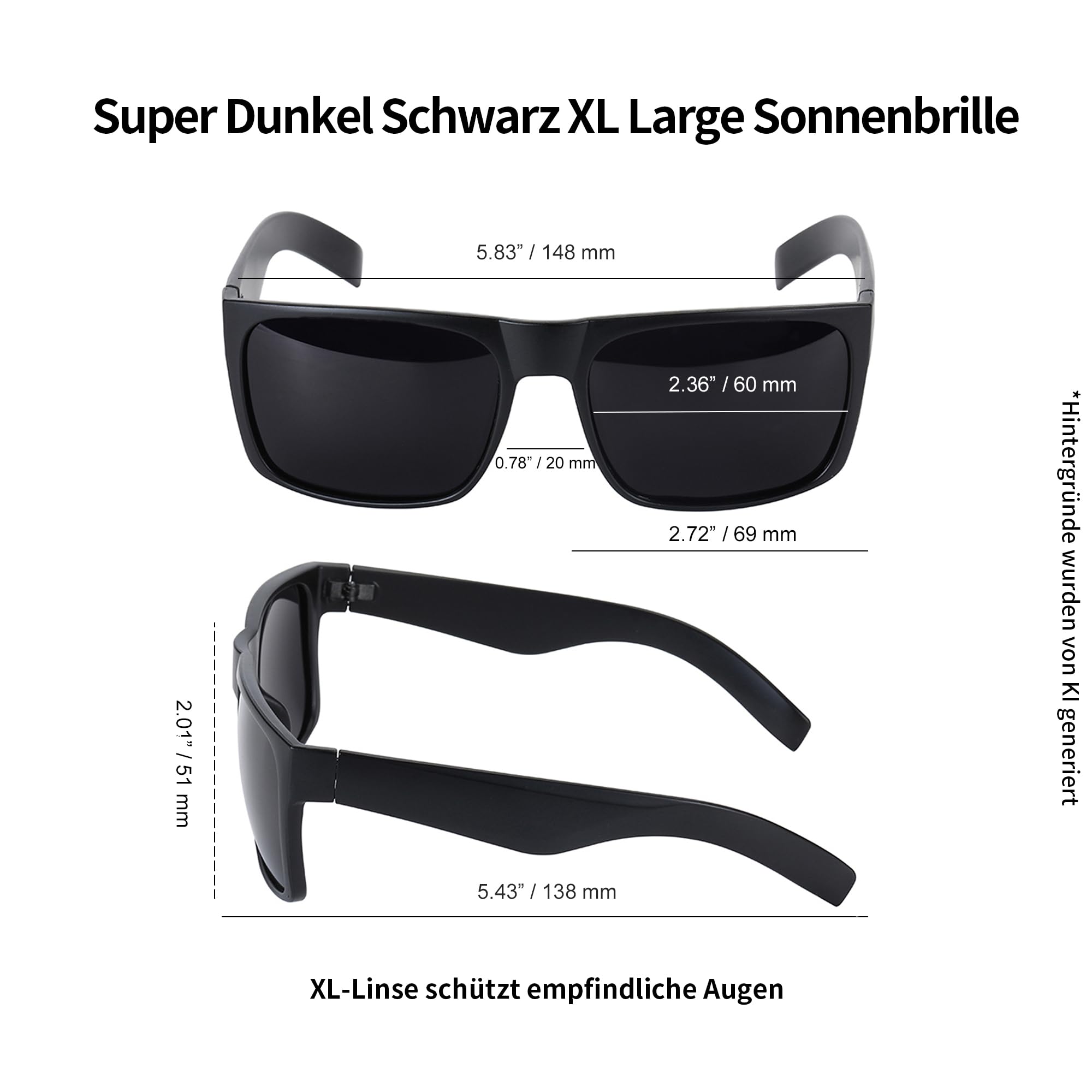 2 Packung CAT 5 Super dunkle polarisierte überdimensionierte Sonnenbrille Männer XL Big Head große breite Schattierungen Migräne empfindliche