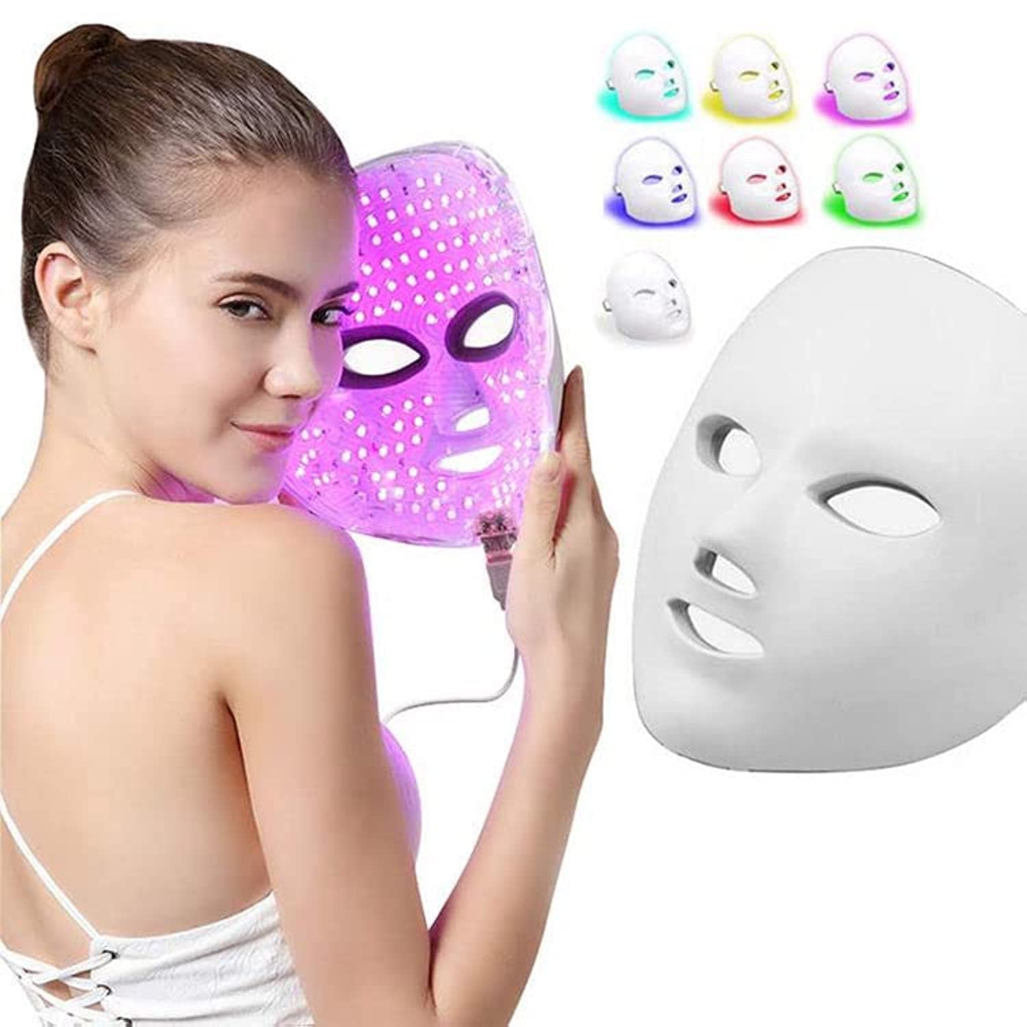LED Light Therapy Mask,LED Facial Skin Care Mask, 7 Colors Red and Blue Light Therapy Mask, Photon LED Mask for Acne Reduction - Anti Wrinkles