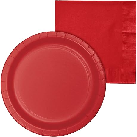 CUSINIUM [24 pcs 7&quot; Red Paper Dessert Plates with [50 pcs] 3-ply Red Party Napkins