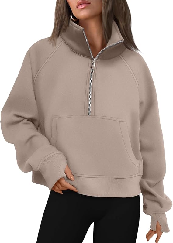 Sudaderas de mujer AUTOMET con forro polar de media cremallera, trajes de otoño | Ropa de moda de otoño 2026, sudaderas recortadas,bonitas camisetas Y2k, suéter con cremallera de un cuarto, trajes de invierno