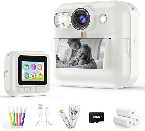 Cámara de impresión instantánea para niños, regalos para niñas de 3 a 12 años, video 1080P para niños, cámara digital para niños con tarjeta de 32