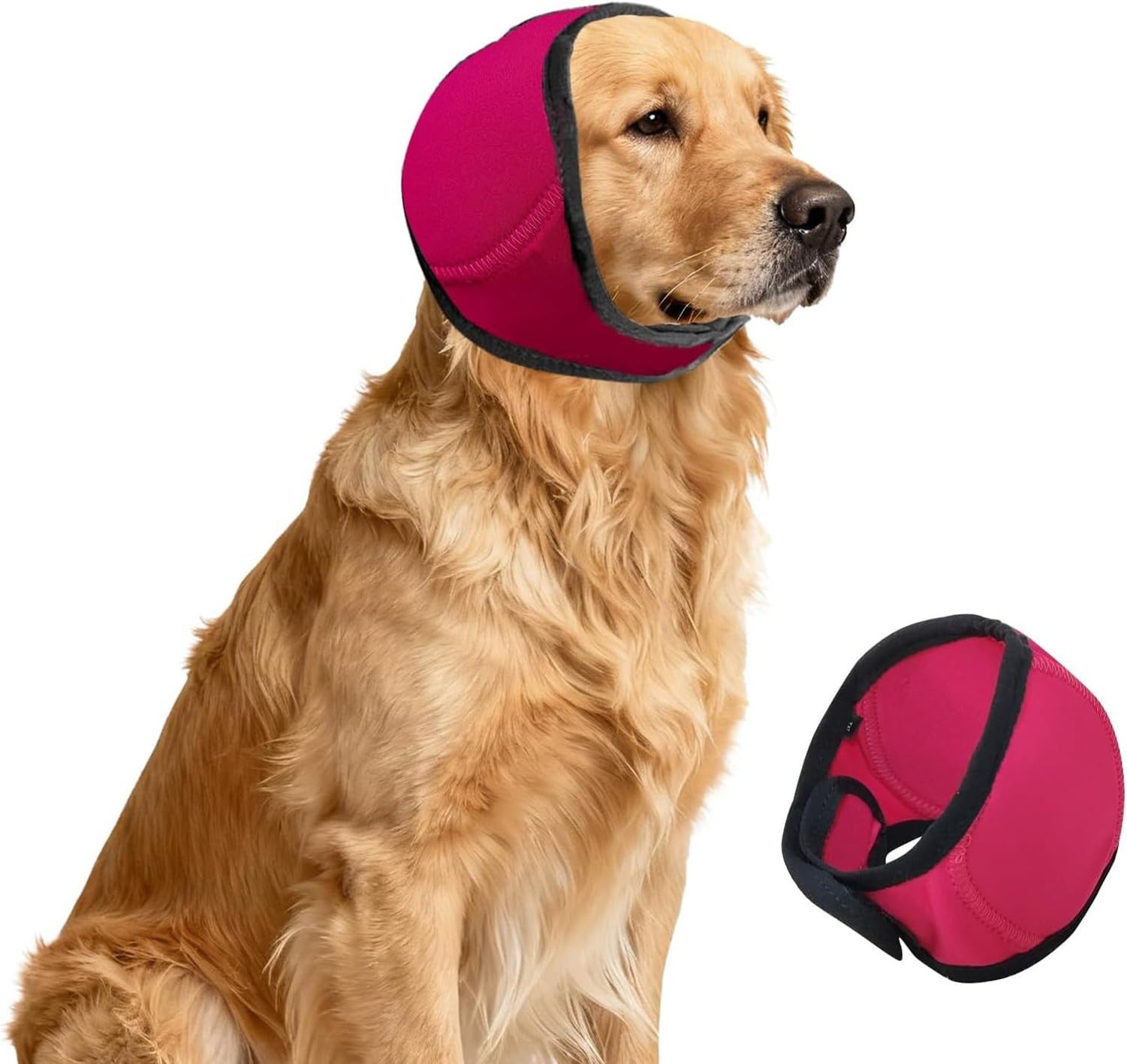 Dog Ear Muffs Noise Protection for Anxious Dogs, Waterproof Adjustable Pet Ear Cover Muffs Anxiety Relief Noise Cancelling, Canine Hearing Protect Head Wrap for, Fuchsia, L(Head Circle:18"-24")