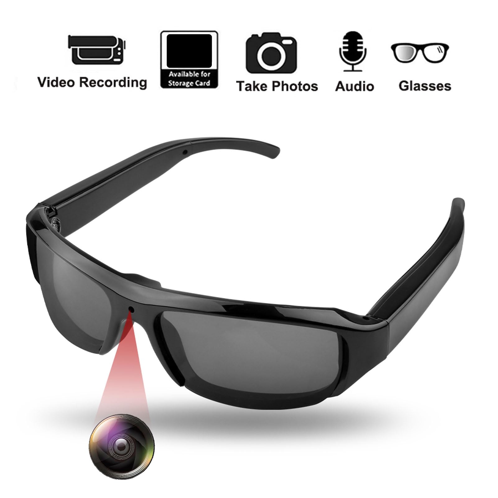 Fabater Occhiali per Fotocamera 1080P, Occhiali Sportivi Action Camera con Obiettivo Grandangolare, da Sole Anti-vibrazione per Ciclismo, Escursionismo