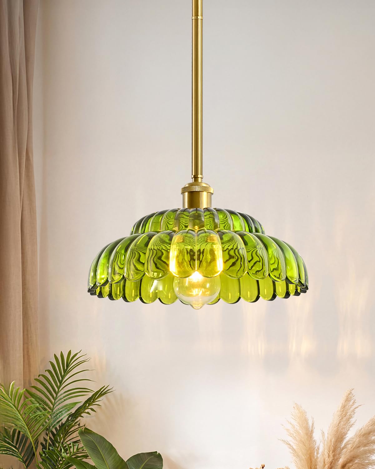ChenSolara Modern Ceiling Lights, Green Glass recessed Pendant Lights, Height-Adjustable Ceiling fixtures Suitable for Living Rooms, hallways, Kitchens, and bedrooms