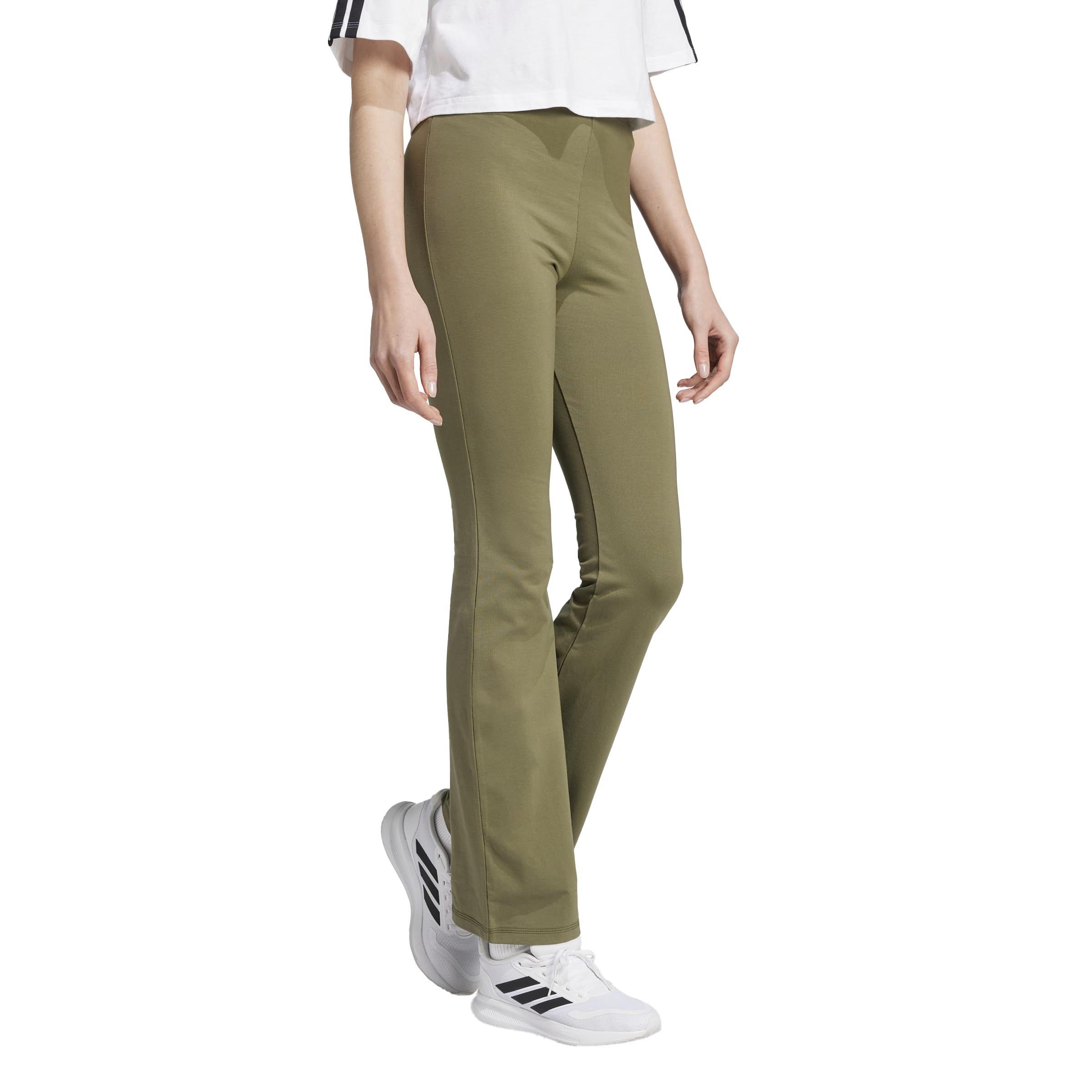 adidas Damskie Essentials Małe Logo Rozkloszowane Legginsy, Olive Strata/Biały, L, Olive Strata/Biały, L