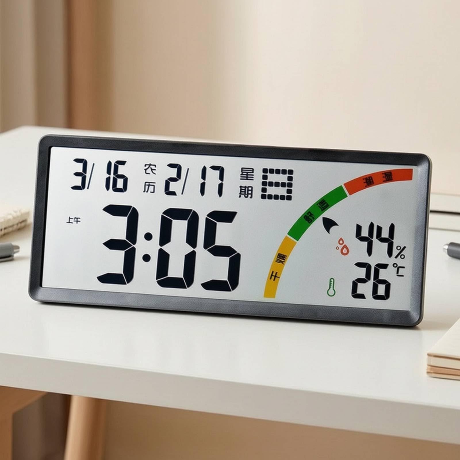 Sharplace Digitaluhr mit Temperaturanzeige digital digitaluhr mit Luftfeuchtigkeitsmesser modern Tischuhr Kalender für Senioren, Schlafzimmer, Weiß