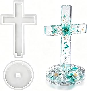 1PCS Epoxy Resin Molds with Home Decor DIY Art Craft and Ornament | Silicones Resin Set Silicone Standing Cross Molds with Base, Storage Silicone Casting Mold for Resin Jewelry Pendant
