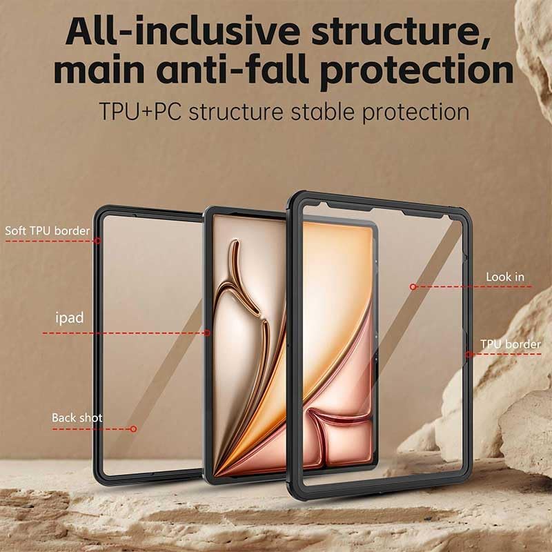 Waterproof Case for iPad Air 13 inch 2024 M2/ iPad Pro 12.9 2018, Outdoor Rugged Heavy Duty Full Sealed Underwater Case IP68 Waterproof Shock/Dustproof Protection Case for iPad Air 13 inch (Black)