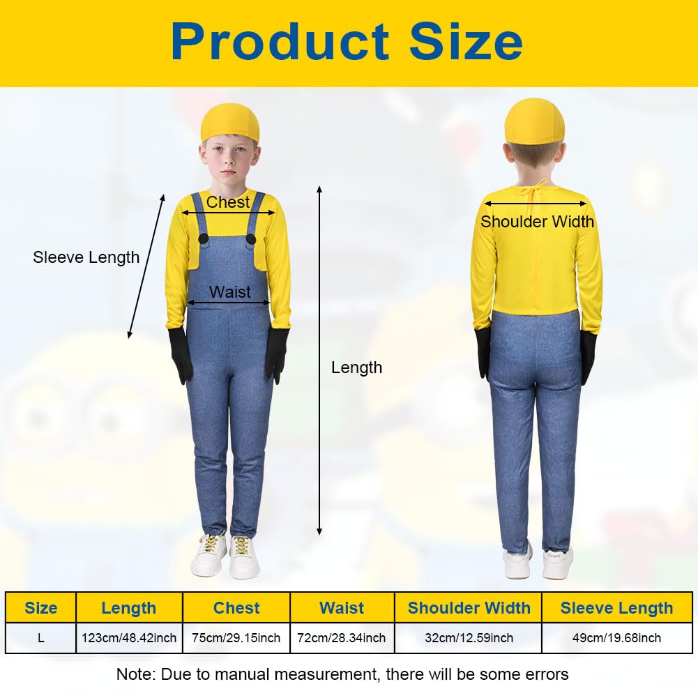 BSBUY Yellow Costume Kid World Book Day Costume 3Pcs Boy Yellow Cosplay Costume Set Cosplay Dress Up Outfit Funny Dress Party Supplies Yellow Costume Halloween with Black Gloves Beanie Knit Hat - Image 2