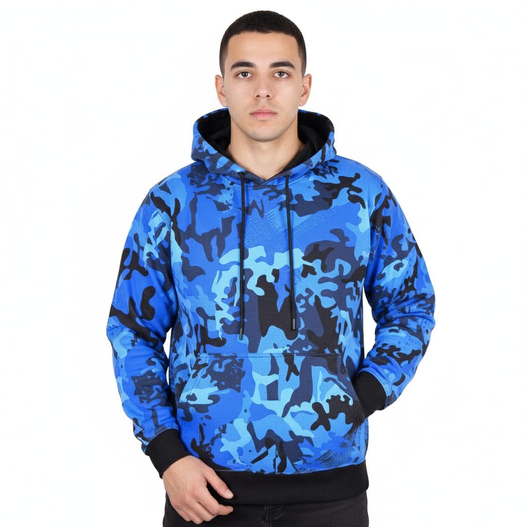 A2z Men's Camo Blue Fleece Hoodie Pullover Hooded Jumper Sweatshirt - Plain Sweatshirt 4XL
