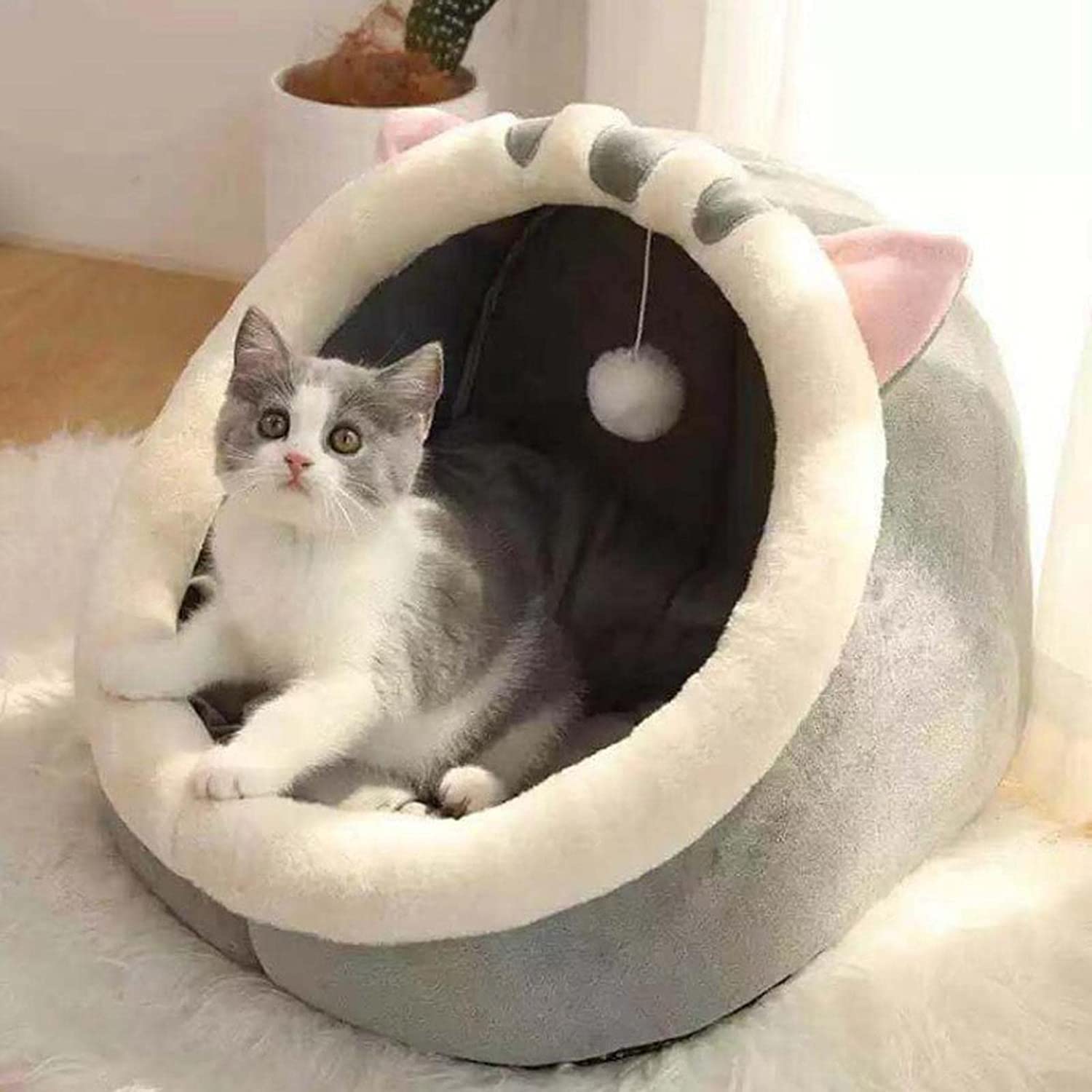 Earwig Cat Beds for Indoor Cats, Semi-Enclosed Cat Cave Bed with a Plush Ball Large Space for Cats to Sleep Soft and Comfortable Covered Cat Bed with a Washable and Detachable Mat (B0CT8N6FYL) Amazon Price History, Amazon Price Tracker