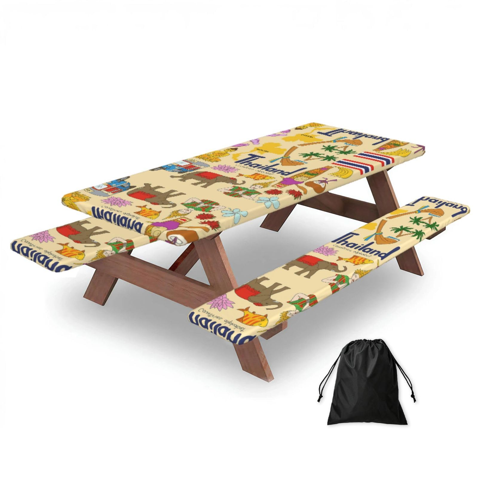 Mantel de mesa con fundas de banco de diseño tailandés para tu próximo camping familiar