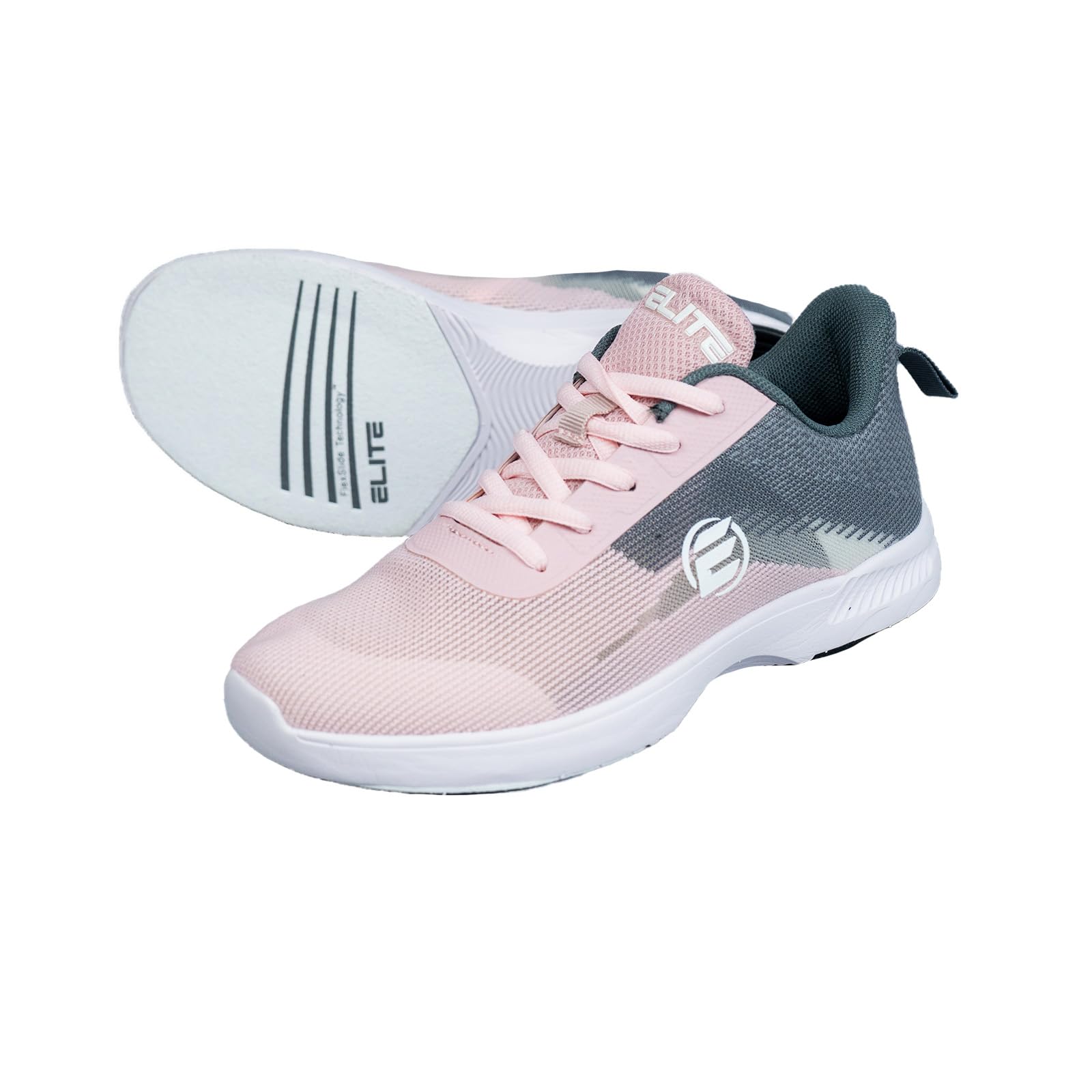 Elite Dash Bowlingschuhe für Damen, universelle Gleitsohlen, Ultraleicht, Mono-Mesh, athletischer Stil für Bowler, grau/pink