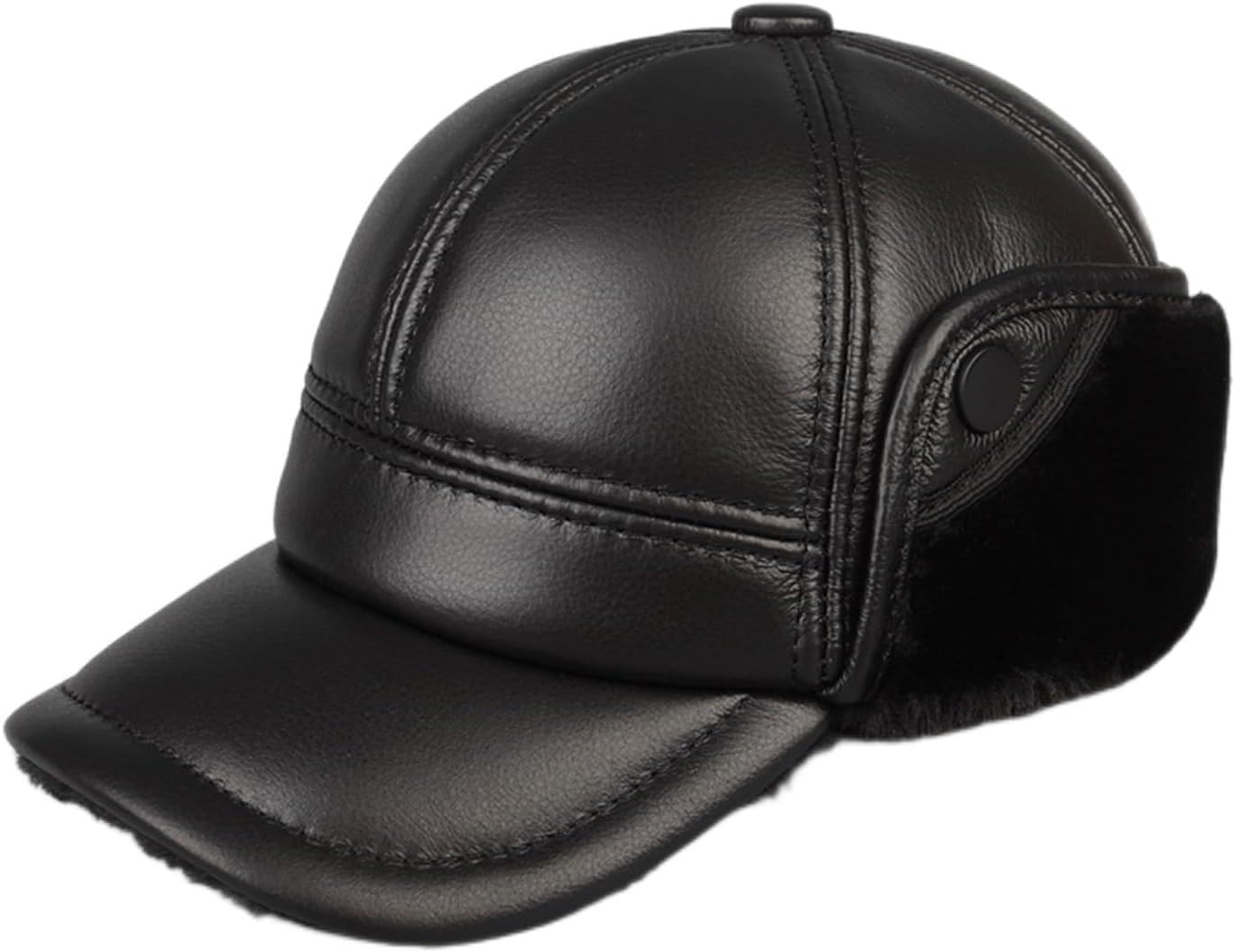 Genuine Leather Hats Winter First Layer Cowhide Warm Earmuffs Bomber Caps Plus Velvet Thicken Man Bone Caps Dad Hat