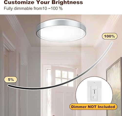 Miniatura 4 de DLLT - Lámpara de techo redonda de cristal de 45 W, moderna lámpara LED regulable cerca del techo, lámpara de techo plateada de 20 pulgadas para
