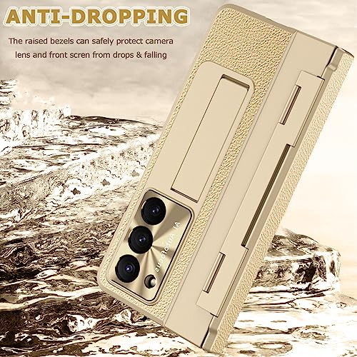 Coque Z Fold 5 avec protection charnière dorée NINKI en cuir PC - 5