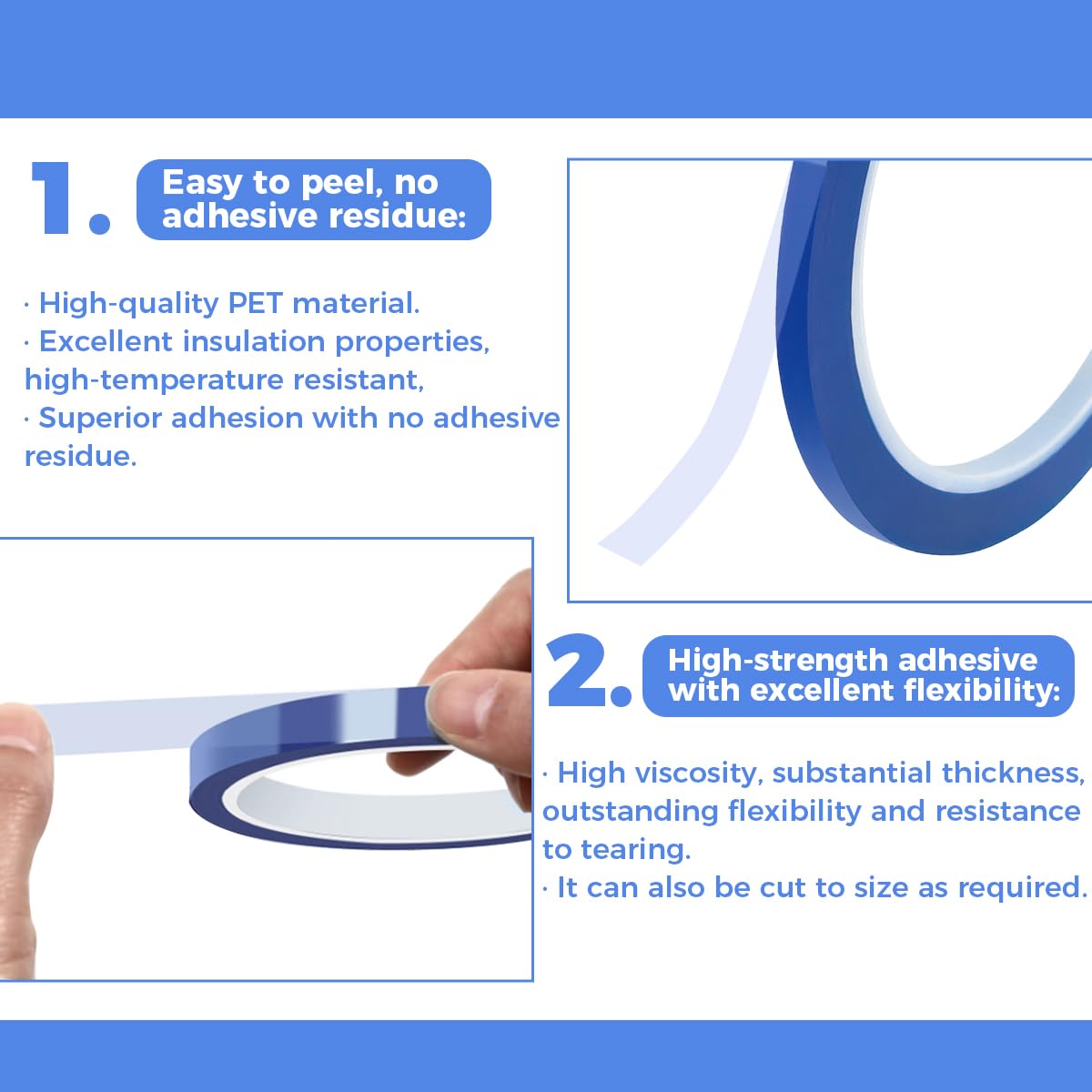 5 Rotoli Nastro in Poliammide 10 mm x 33 m Nastro Termico Sublimabile Senza Residui, Blu per Sublimazione Nastro Resistente, per la Mascheratura, la Saldatura, Schede di Sublimazione e Isolamento