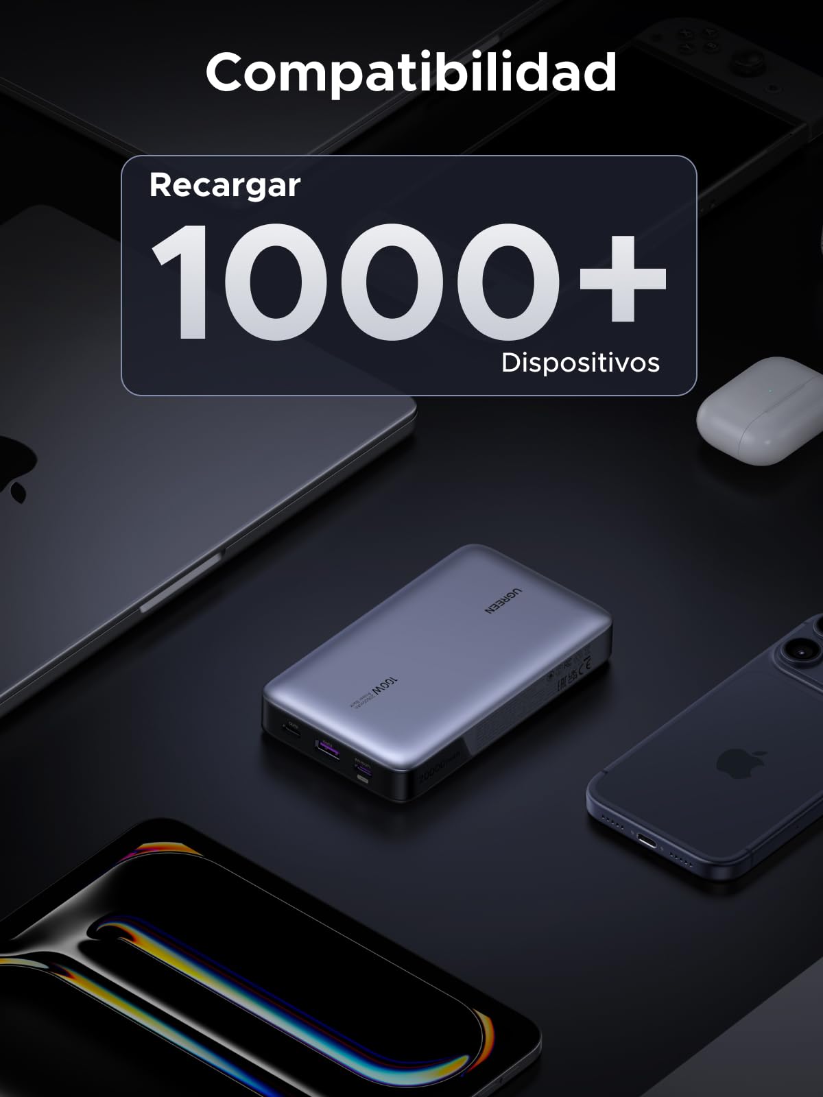 UGREEN Nexode 100W Power Bank 20000mAh Batería Externa USB C Carga Rápida | 3 Puertos 2C1A, ThermalGuard, Cargador Portátil PC, LED, Compatible con iPhone 17 16 15 Galaxy S26 S25 iPad MacBook Air Pro