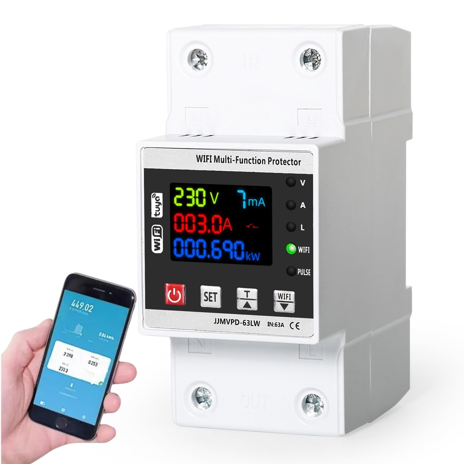 Jadeshay 230V 63A Tuya Smart Meter WiFi Inteligentna ochrona ponownego zamykania Automatyczny wyłącznik przepięciowy i podnapięciowy Ochrona przed przepięciem i podnapięciem