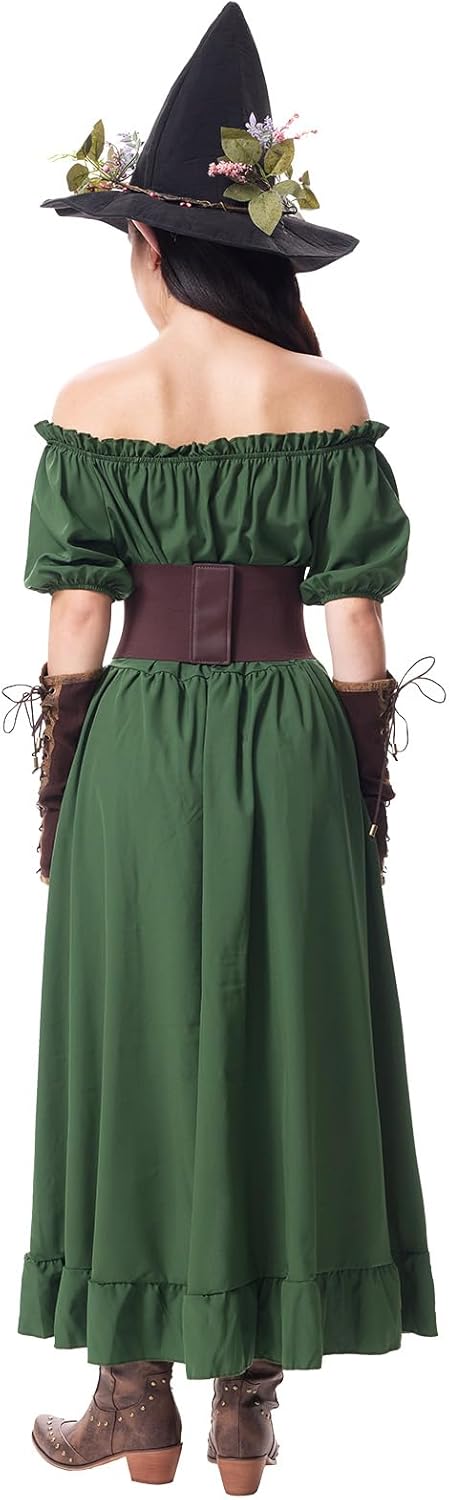 5PCS Renaissance Fairy Costume Women Medieval Elf Dress Green Victorian Witch Dress Ren Faire Outfit for Halloween - Image 3